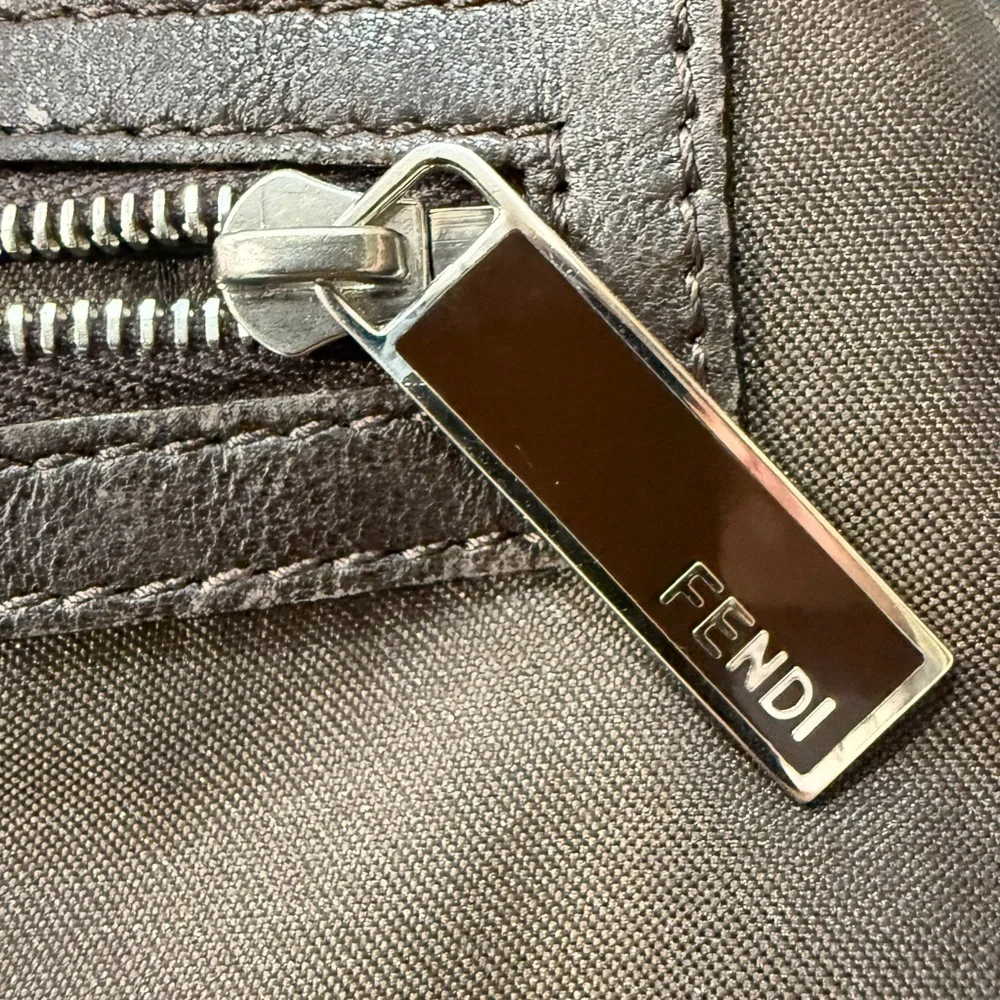 FENDI Vintage Pequin Stripe Crossbody Bag Tobacco Brown Canvas Leather Authentic - Picture 12 of 13